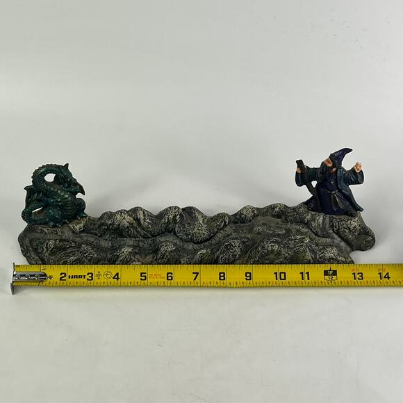 Vintage Wizard & Dragon Resin Incense Holder Signed Kim '99 14" Fantasy Decor - Picture 9 of 11